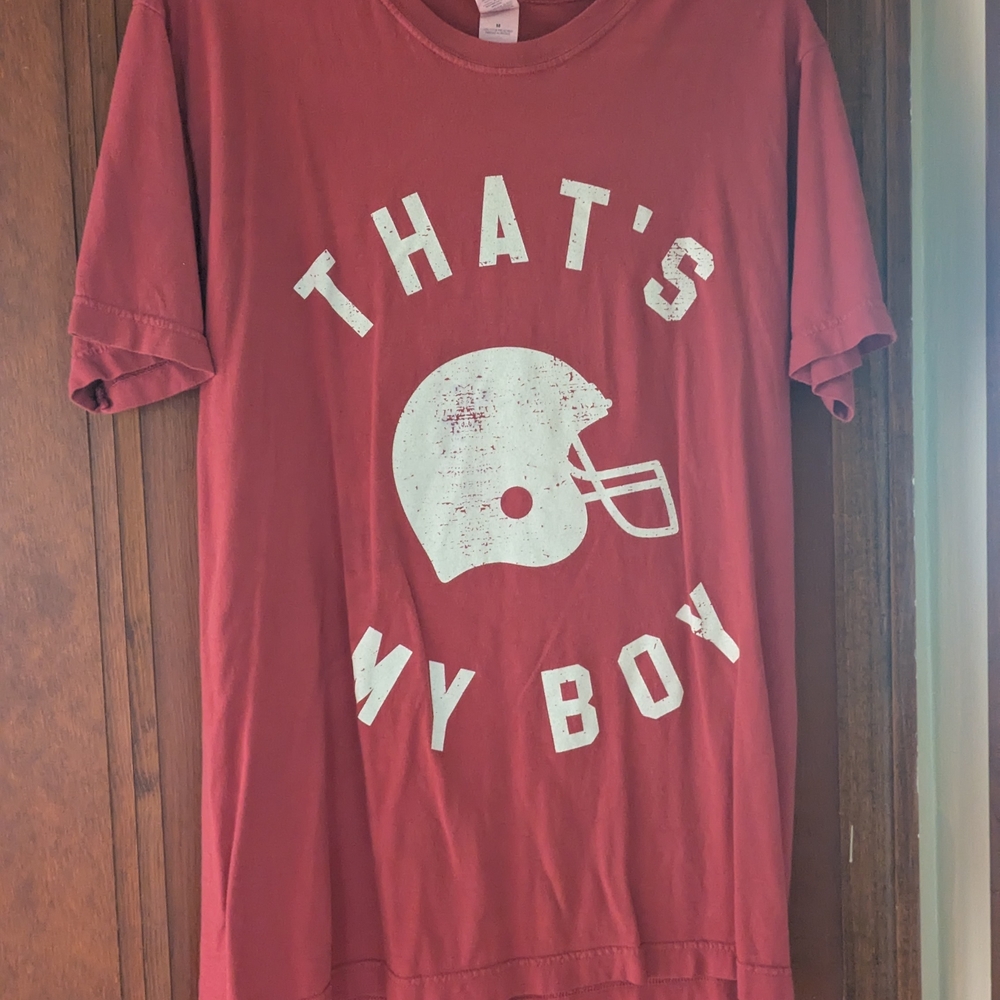Red Graphic T-Shirt with Helmet Print